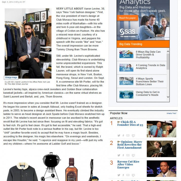 CLUB MONACO BY GOLDEN BEAR IN THE WALL STREET JOURNAL