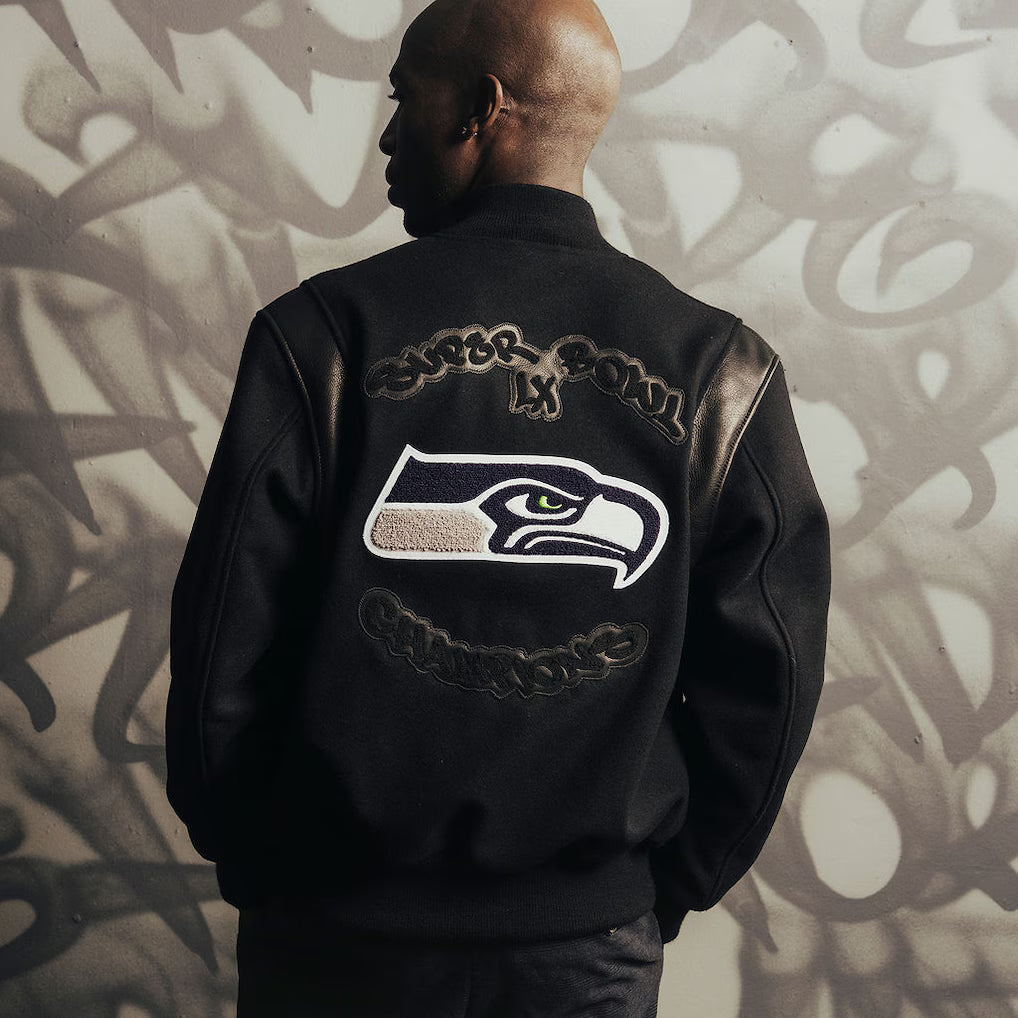 Golden Bear x NFL Super Bowl LX Champions Limited Edition Fanatics 'Artisan Series' Varsity Jacket featuring renowned artist APEXER