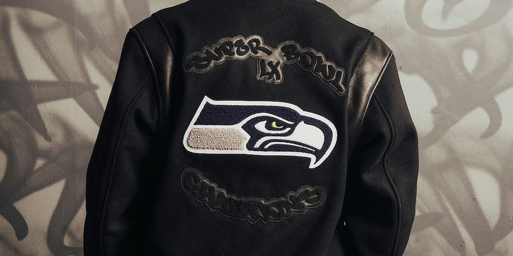 Golden Bear x NFL Super Bowl LX Champions Limited Edition Fanatics 'Artisan Series' Varsity Jacket featuring renowned artist APEXER