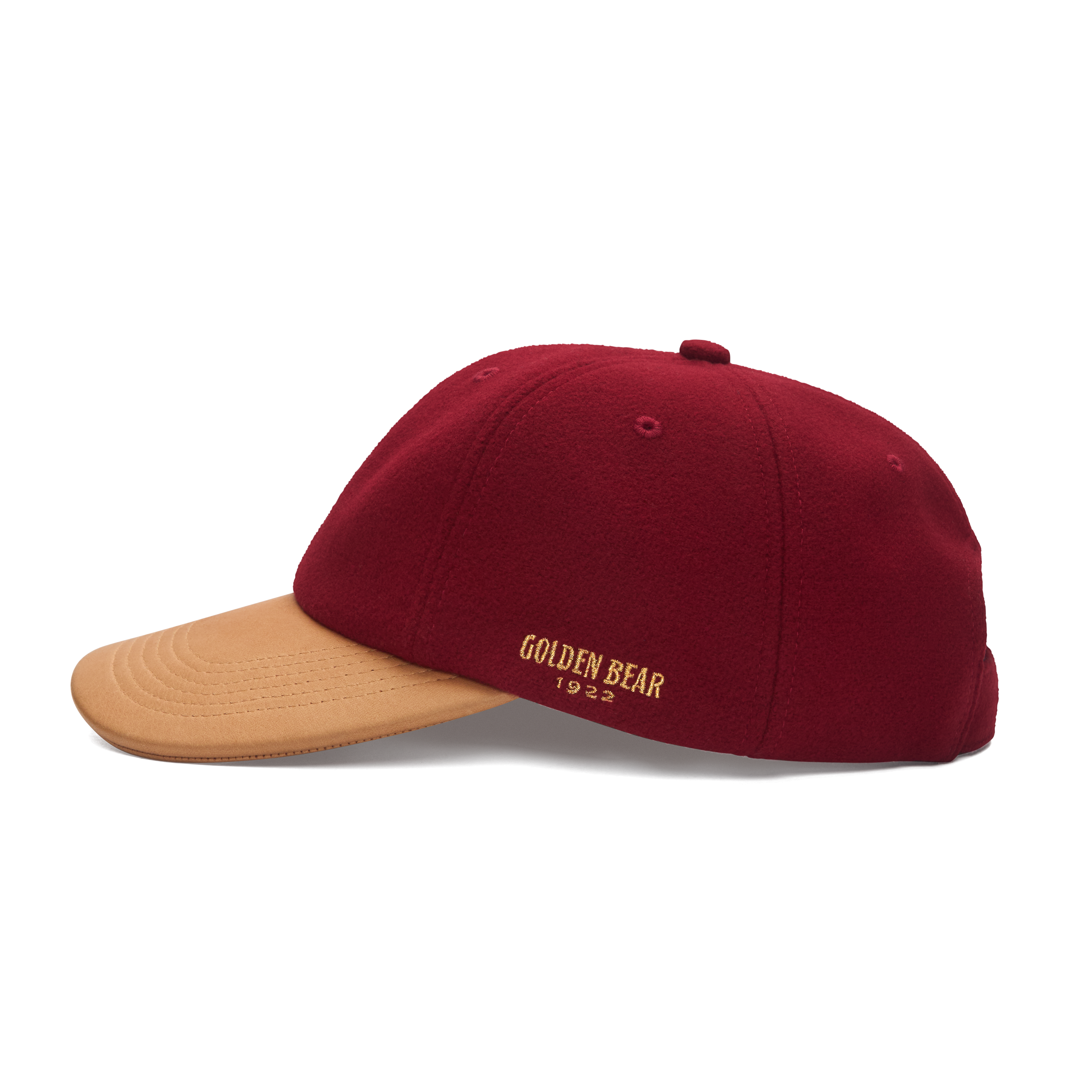 THE 9ER - Red Melton Wool/Gold Leather Cap