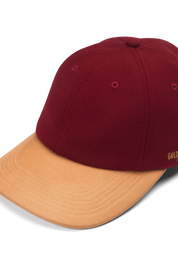 THE 9ER - Red Melton Wool/Gold Leather Cap