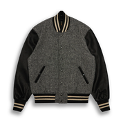 THE ALBANY - Black-Cream Herringbone Wool/Black Leather Classic Fit - Golden Bear Sportswear 