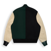 THE ALBANY SPLIT - Color Block Forest Green and Black Melton Wool/Stone Leather Classic Fit