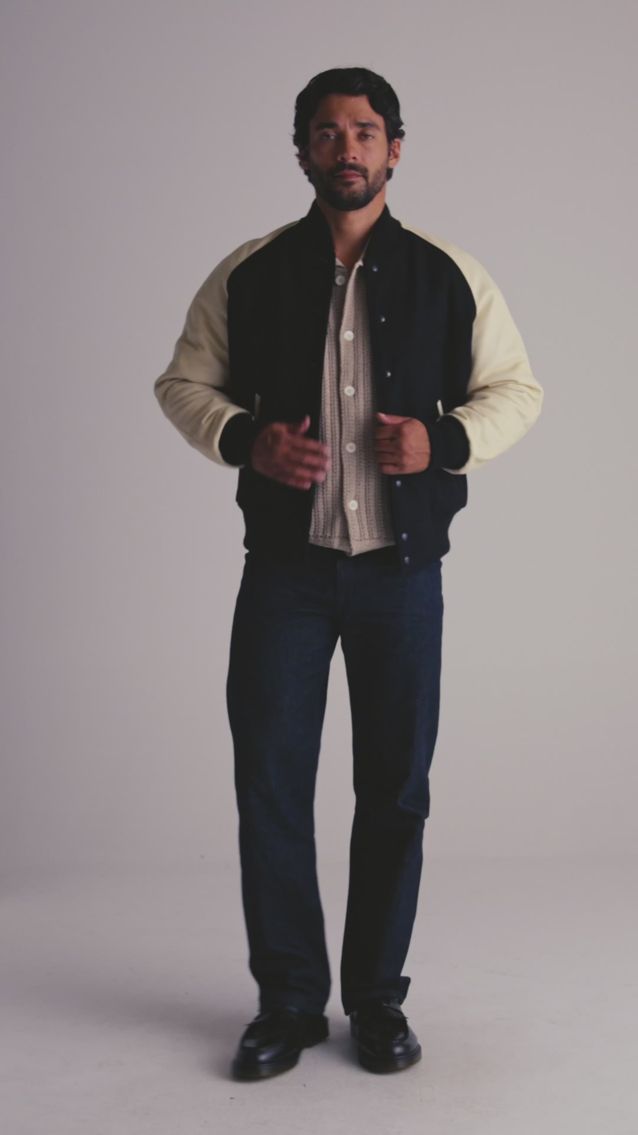 THE RALSTON - Black Melton Wool/Beige Leather Raglan Classic Fit